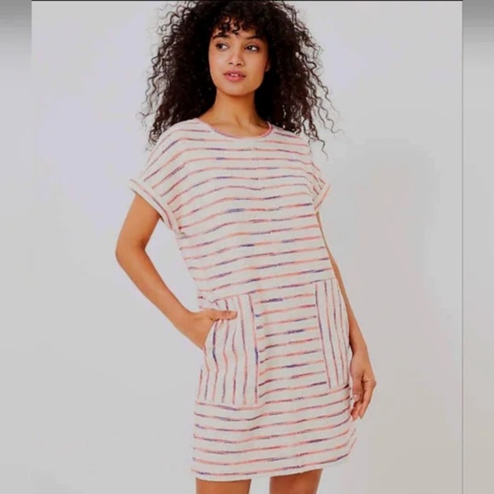 Lou & Grey SZ M Striped Short Sleeve Dress with Pockets - Picture 2 of 6